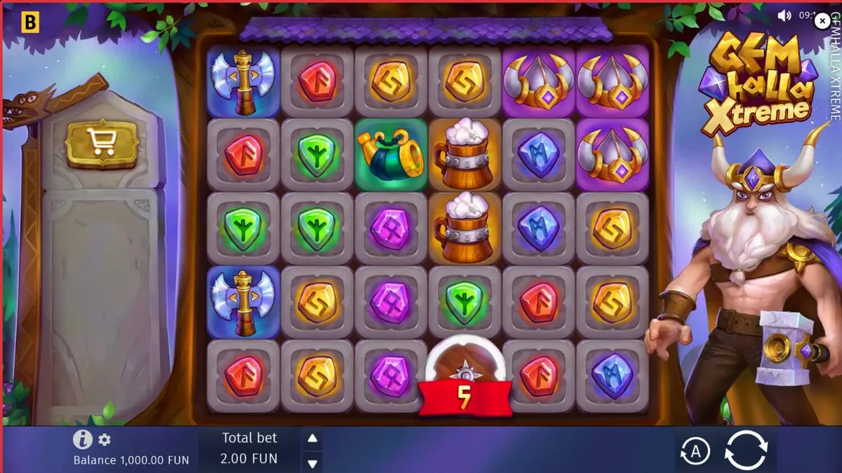 Cena épica de Thor com relâmpagos no slot Gemhalla Xtreme