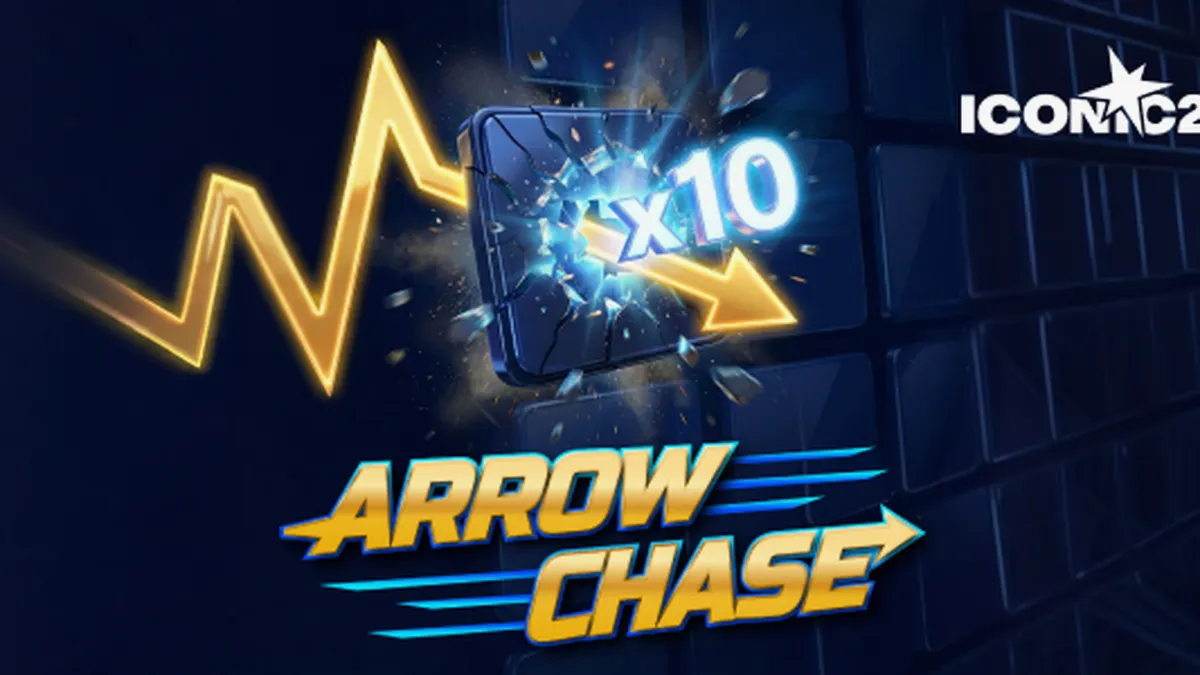 Interface dinâmica do jogo Arrow Chase mostrando o grid de multiplicadores e a trajetória da flecha.